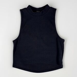 Forever 21 Tank Top Womens Large Black Stretch Cropped Ribbed Knit Yoga Gym Wear